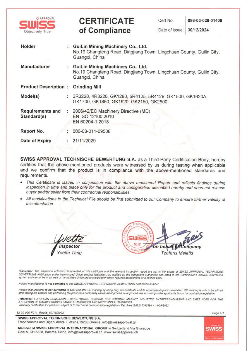 CE certificate for Guilin Mining Machinery equipment